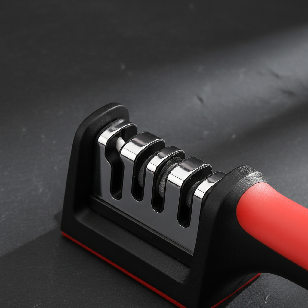 Knife sharpener slots close-up detail